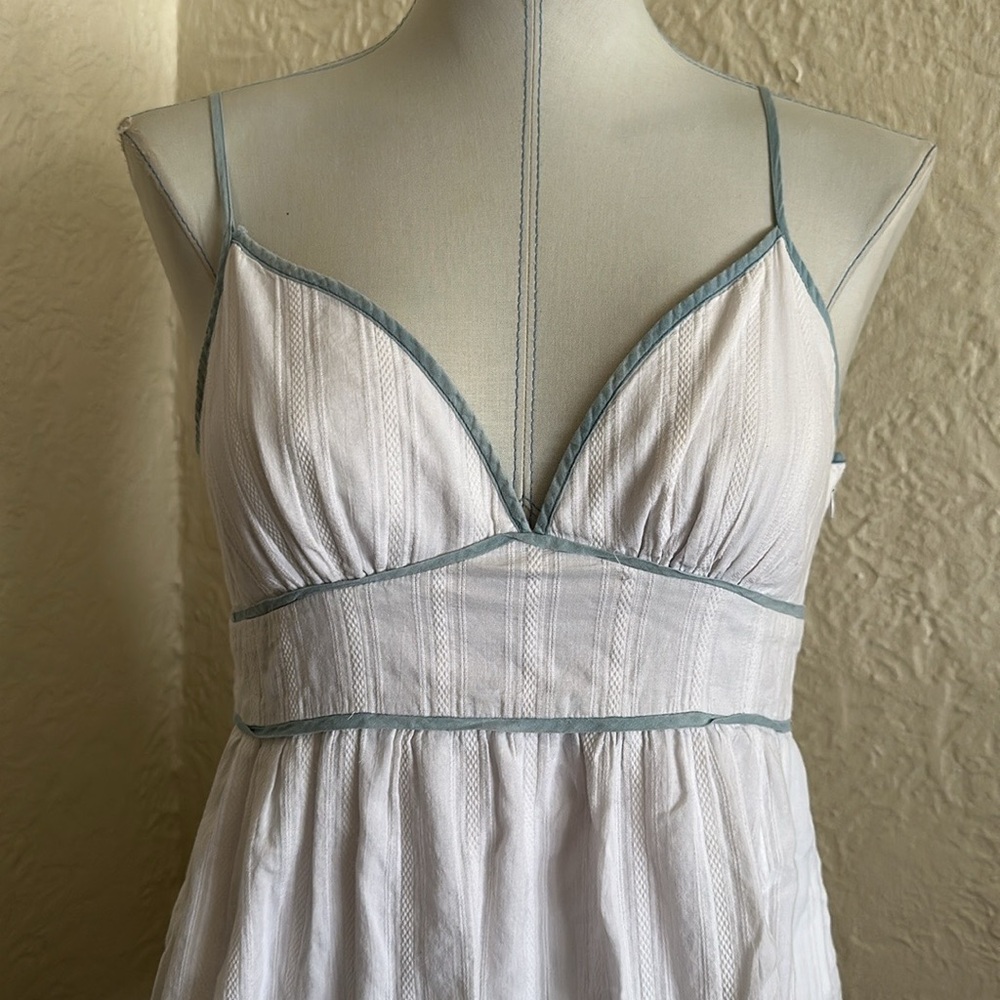 Vintage Forever 21 y2k 2000s White Empire Waist Light Blue Sun Mini Dress Medium - Picture 2 of 10